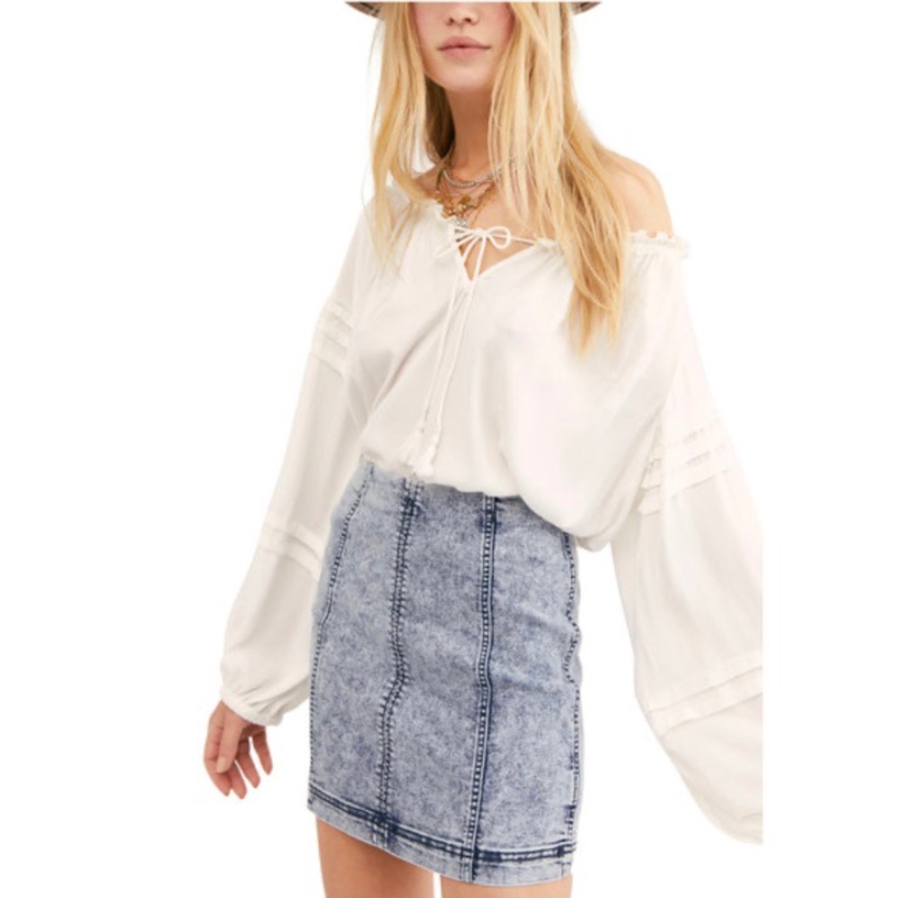 Free People Femme Acid Wash Denim Skirt
